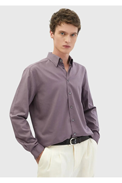 Ramsey Lilac Plain Casual Fit Woven Casual Cotton Blended Shirt