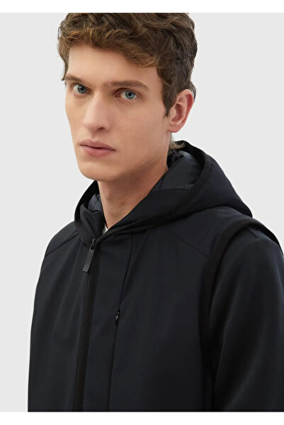 Ramsey Navy Blue Regular Fit Hooded Casual Woven Sports Vest