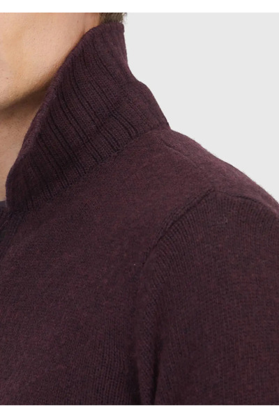 Ramsey Plum Polo Neck Plain Knit Wool Blend Sweater
