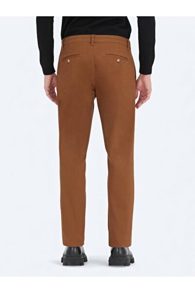 Kip Pantaloni casual din amestec de bumbac, cu țesătură dreaptă, cu păr de cămilă