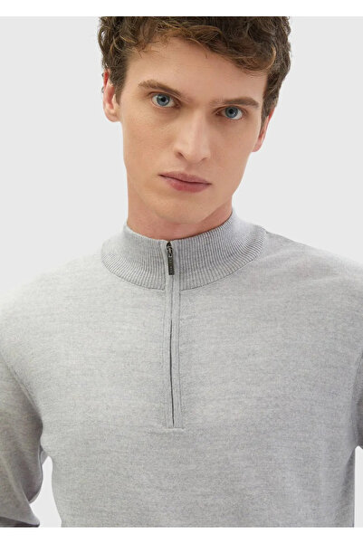 Ramsey Світло-сірий напіврибальський комір, прямий в'язка, 100% вовна, трикотажний светр