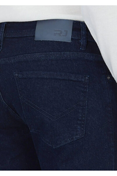 Ramsey Navy Blue Straight Slim Fit Denim Cotton Blended Trousers