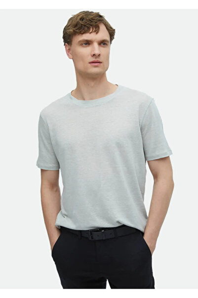 Ramsey Ανοιχτό γκρι μπλουζάκι με λαιμόκοψη 100% λινό