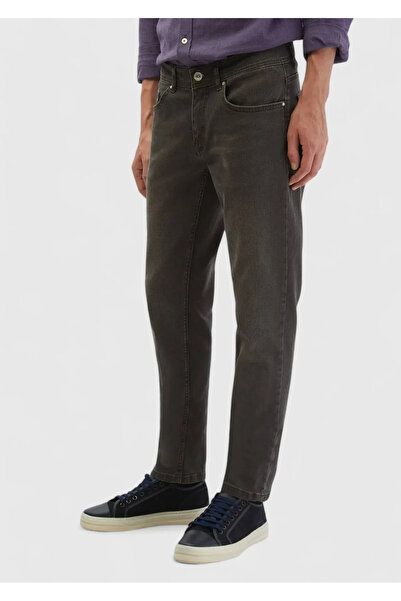 Ramsey Brown Straight Slim Fit Denim Cotton Blended Trousers