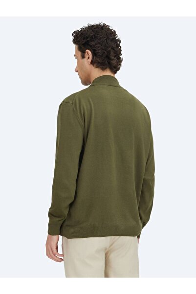 Kip Khaki Half Turtleneck Plain Knit Sweater