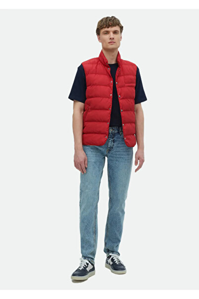 Ramsey Red Regular Fit Stand Collar Casual Woven Sports Vest