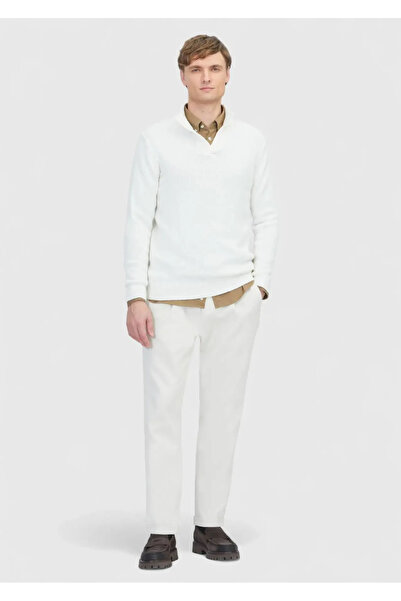 Ramsey Ecru Half Turtleneck Plain Knit Wool Blended Sweater Sweater