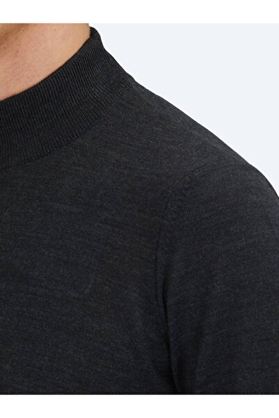 Kip Πουλόβερ από μάλλινο πλεκτό ανθρακί με μισό ζιβάγκο ζακάρ