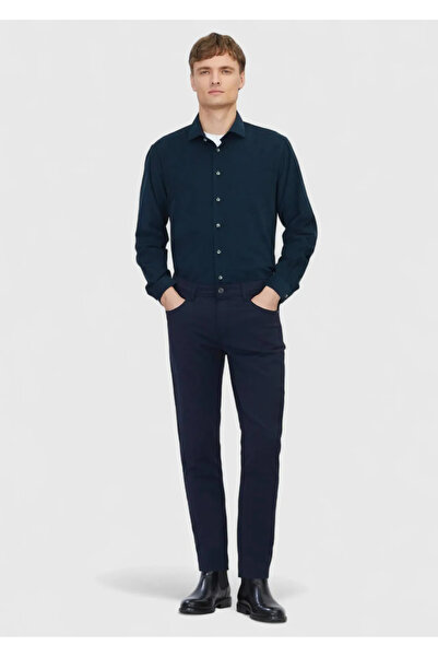 Ramsey Navy Blue Plain Knitted Slim Fit Casual Trousers