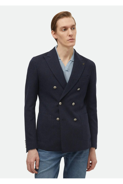 Ramsey Смугастий темно-синій піджак зі змішаною бавовною, облягаючий крій