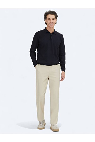 Kip Темно-синій поло з коміром, трикотажний светр з прямим кроєм