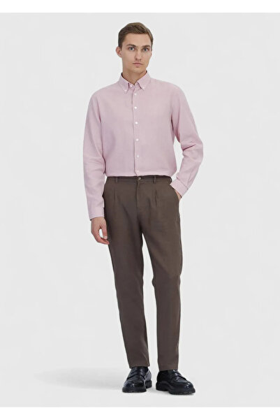 Ramsey Pink Plain Casual Fit Woven Casual Cotton Blend Shirt