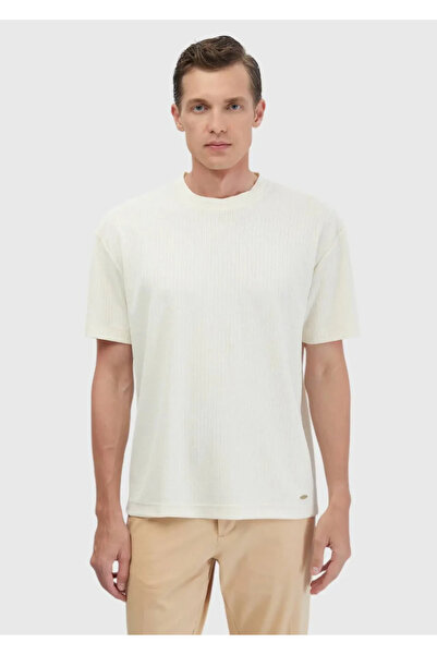 Ramsey Μπλουζάκι Ecru με Ζακάρ και Στρογγυλή Λαιμόκοψη