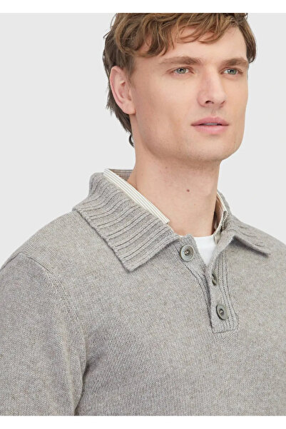 Ramsey Mink Polo Neck Plain Knit Wool Blend Sweater