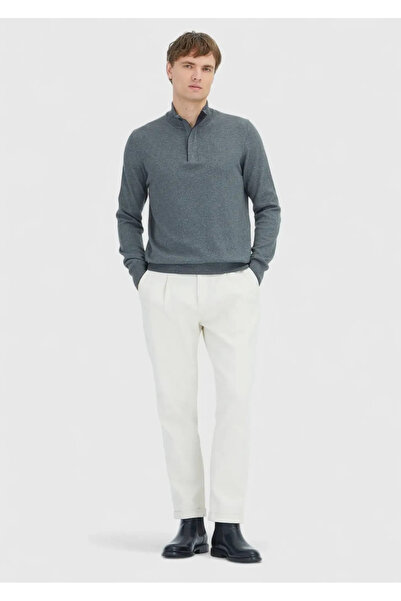 Ramsey Πουλόβερ από βαμβακερό πλεκτό πλεκτό ανθρακί με μισό ζιβάγκο