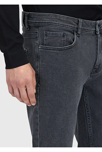 Ramsey Anthracite Straight Slim Fit Denim Cotton Blended Trousers