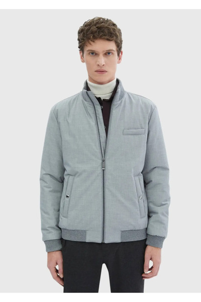 Ramsey Gray Regular Fit Stand Collar Casual Woven Coat