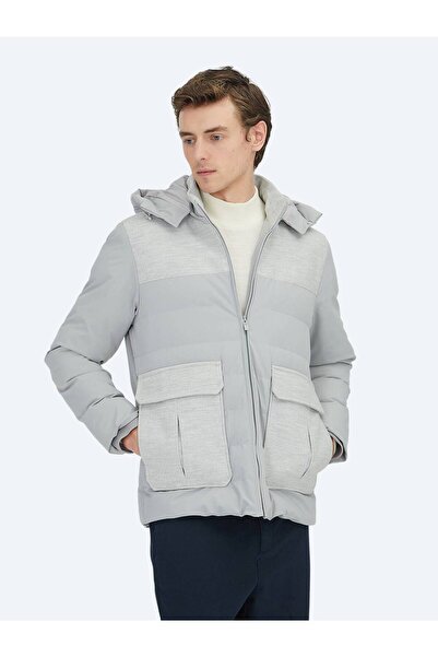Kip Light Gray Regular Fit Stand Collar Casual Woven Coat
