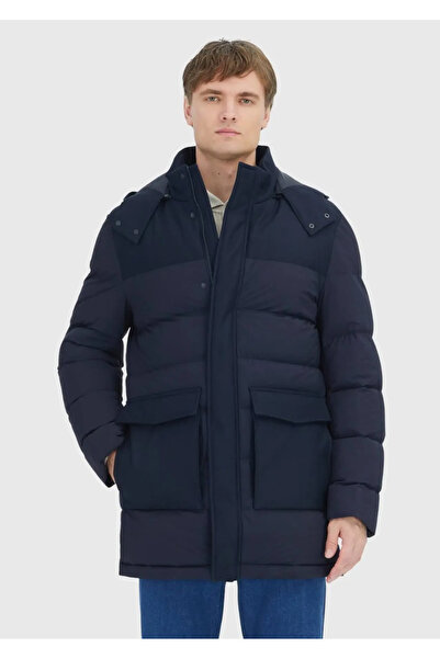 Ramsey Navy Blue Regular Fit Hooded Classic Woven Coat