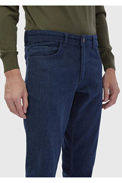 Ramsey Blue Straight Slim Fit Denim Cotton Blended Trousers