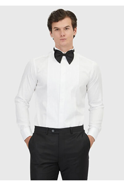 Ramsey Λευκό ίσιο πουκάμισο σμόκιν με κανονική εφαρμογή με διπλή μανσέτα