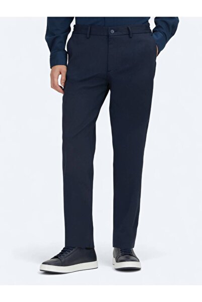 Kip Navy Blue Woven Jogging Fit Casual Cotton Blend Trousers