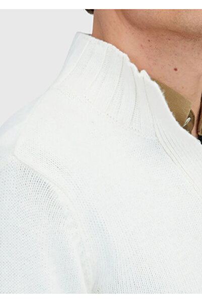 Ramsey Ecru Half Turtleneck Plain Knit Wool Blended Sweater Sweater