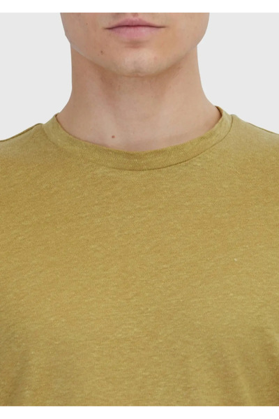 Ramsey Oil Green Plain Crew Neck 100% Linen T-Shirt