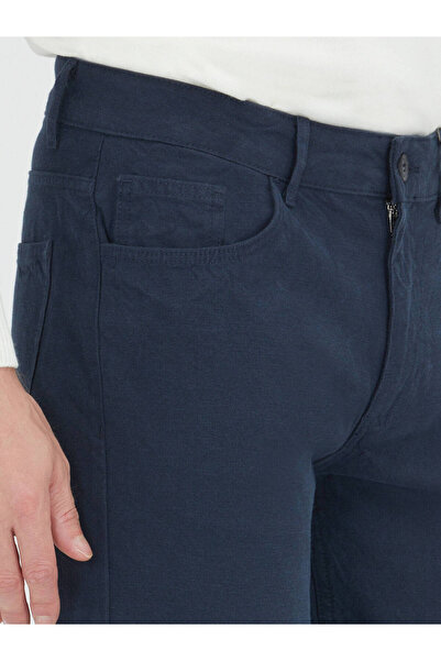 Kip Navy Blue Plain Woven Slim Fit Sports Cotton Blend Trousers