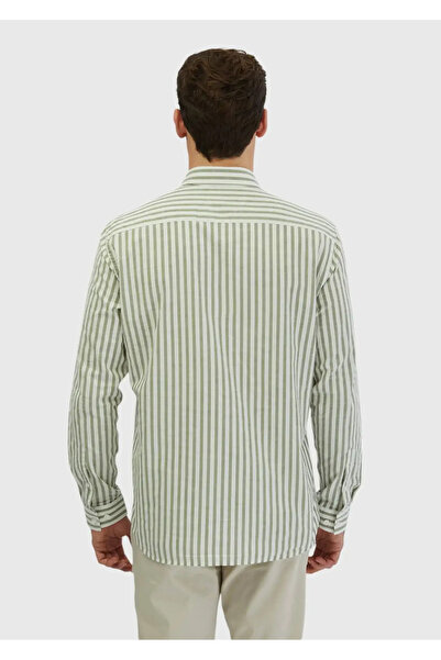 Ramsey Ανοιχτό πράσινο ριγέ πουκάμισο Casual Fit Woven Casual 100% βαμβακερό πουκάμισο