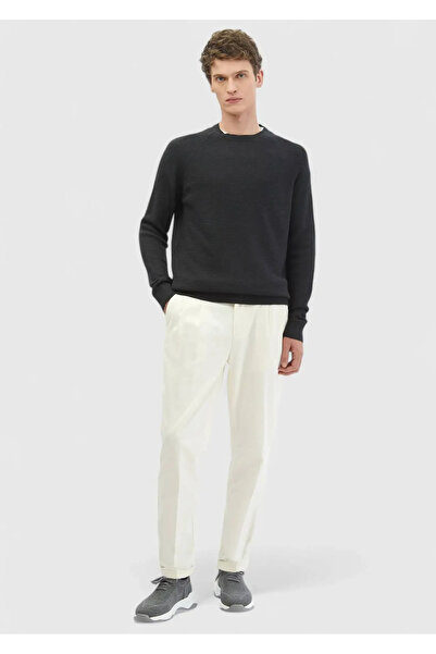 Ramsey Πλεκτό πουλόβερ Ανθρακί με Γιακά Crew Jacquard από Μείγμα Μαλλιού