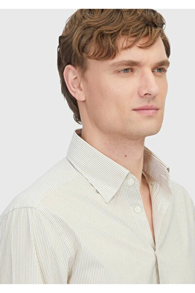 Ramsey Πουκάμισο Casual Fit με ρίγες μουστάρδας, υφαντό casual από 100% βαμβάκι