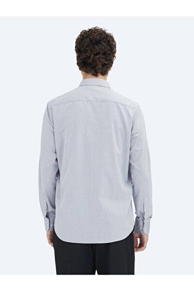 Kip Γκρι πουκάμισο κλασικής εφαρμογής από υφαντό βαμβακερό μείγμα
