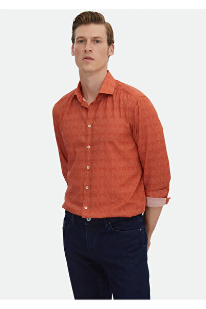 Ramsey Orange Printed - 100% Cotton Regular Fit Casual Shirt