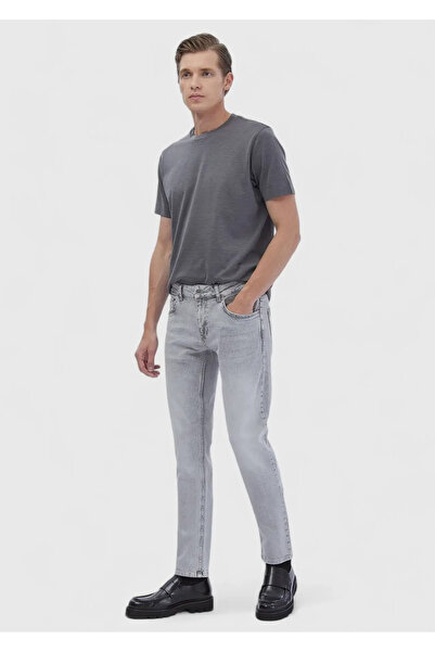 Ramsey Gray Straight Slim Fit Denim Cotton Blended Trousers