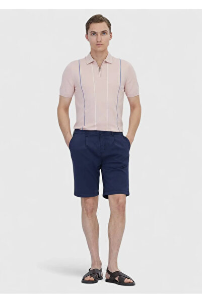 Ramsey Navy Blue Plain Woven Regular Fit Casual Cotton Blended Bermuda