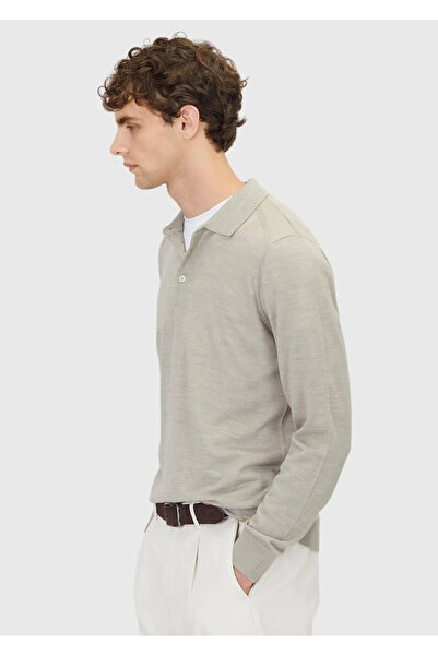 Ramsey Stone Polo Neck Plain Knit Wool Blend Sweater