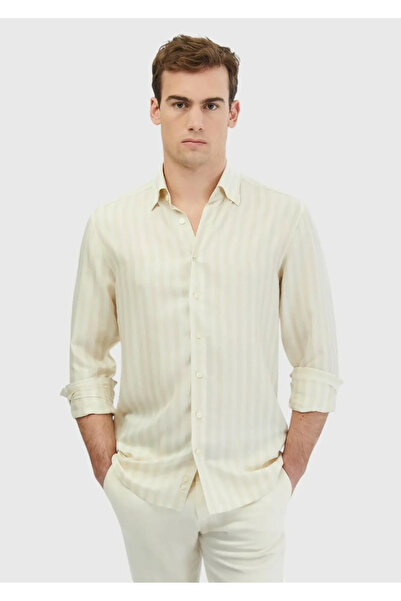 Ramsey Екрю на райета Casual Fit тъкан Casual риза