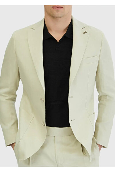 Ramsey Beige Plain Zeroweight Slim Fit 100% Linen Suit