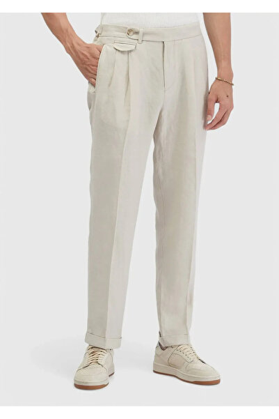 Ramsey Παντελόνι από 100% λινό με υφαντό ριγέ σχέδιο με άμμο