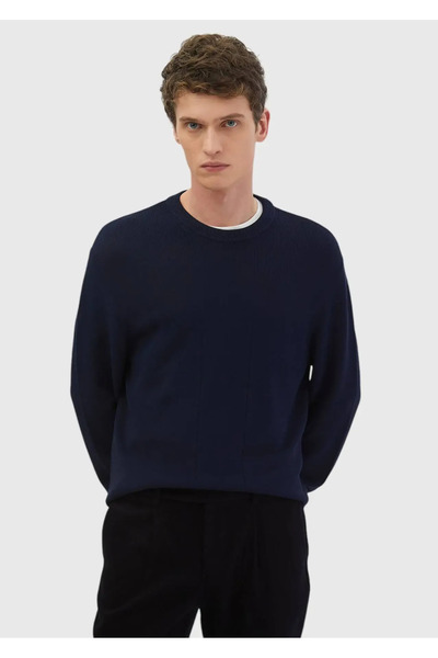 Ramsey Lacivert Bisiklet Yaka Jakarlı Triko Kazak