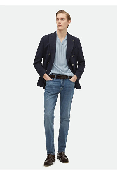 Ramsey Смугастий темно-синій піджак зі змішаною бавовною, облягаючий крій