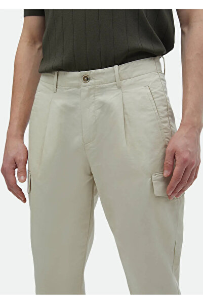 Ramsey Μπεζ βαμβακερό παντελόνι σε καρότο