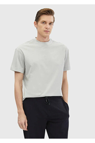 Ramsey Ανοιχτό γκρι μονόχρωμο μπλουζάκι με λαιμόκοψη 100% βαμβάκι