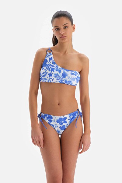 Dagi Top de bikini cu un singur umăr albastru - alb