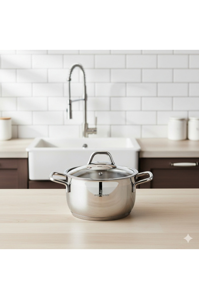 Sofram Turkish soft steel cooking pot, 18 cm, with a glass lid