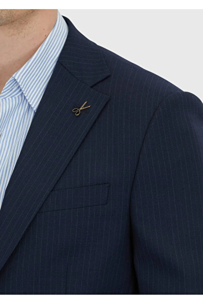 Ramsey Dark Navy Striped Modern Fit Wool Blend Suit