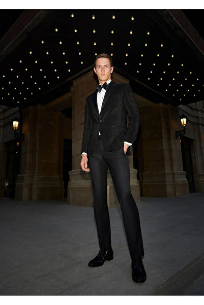 Ramsey Siyah Desenli Thin&taller Slim Fit Kruvaze Yaka Dokuma Smokin Takım El...