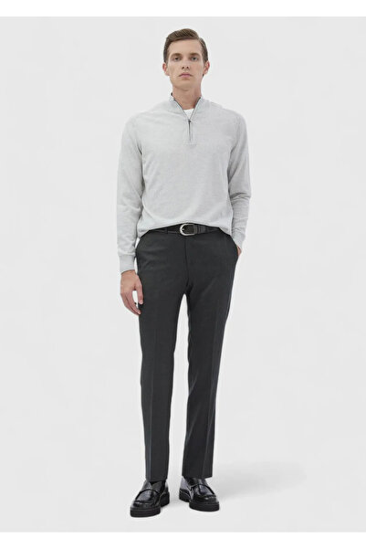 Ramsey Сірий напіврибальський комір, прямий плетіння, вовняна суміш, трикотажний светр