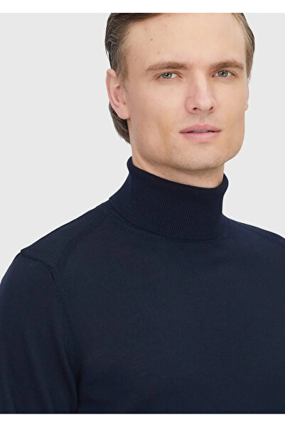 Ramsey Πλεκτό πουλόβερ με μαλλί με ίσιο ζιβάγκο Navy Blue